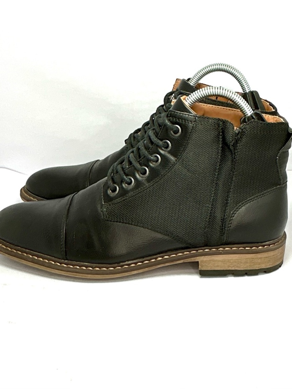 Steve Madden M-BAILLO Mens 8 Black Cap Toe Lace Up Ankle Boot Side Zip Lug Sole